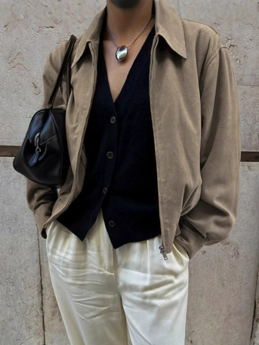 Forever 21 Vintage Suede Jacket Oversized Lapel Collar Maillard Khaki Winter